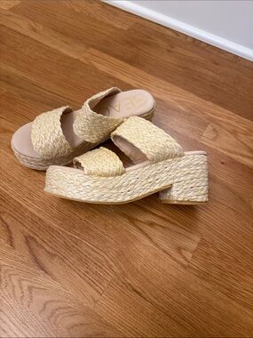 Bea Woven Platform Slide Sandals in Natural Straw